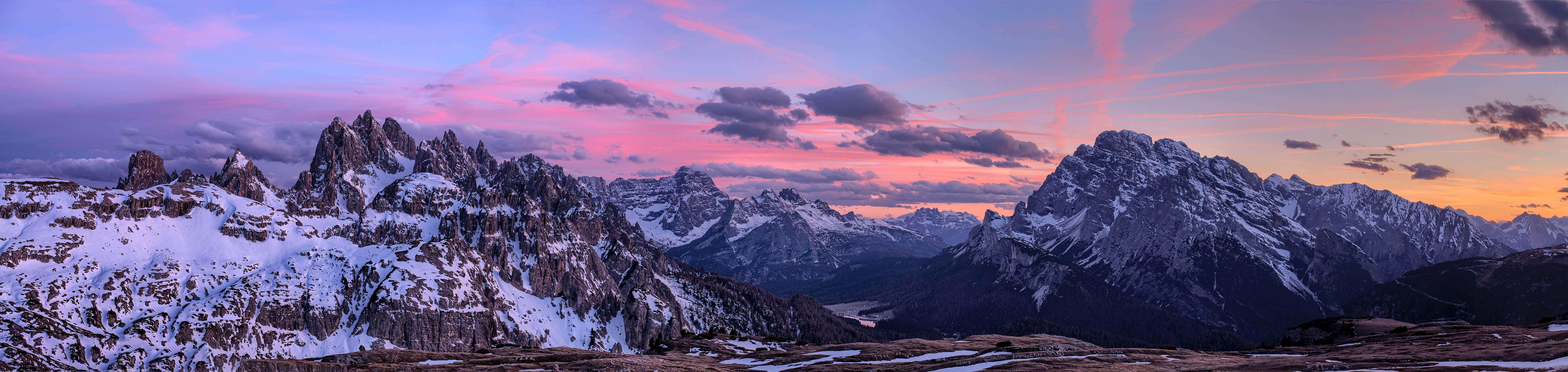 Panorama of Dolomites mountain range in Italy